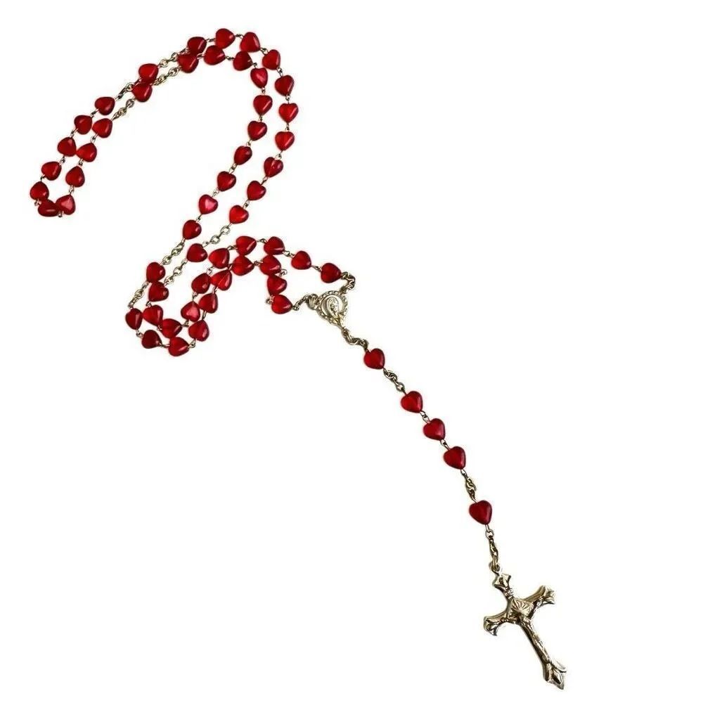 Red heart beaded rosary